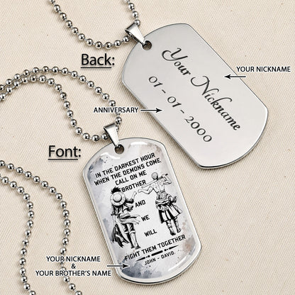 Personalized One Piece Luffy & Zoro Brother Dog Tag Necklace - Call On Me Brother - Stainless Steel Military Pendant Gift for Men - OPDL001