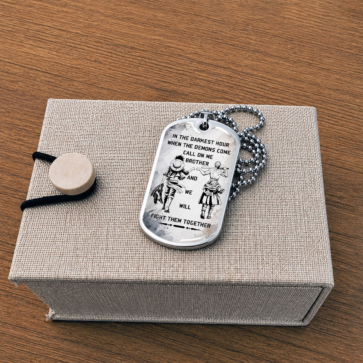 Personalized One Piece Luffy & Zoro Brother Dog Tag Necklace - Call On Me Brother - Stainless Steel Military Pendant Gift for Men - OPDL001