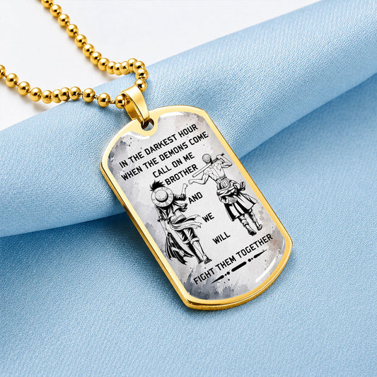 Personalized One Piece Luffy & Zoro Brother Dog Tag Necklace - Call On Me Brother - Stainless Steel Military Pendant Gift for Men - OPDL001