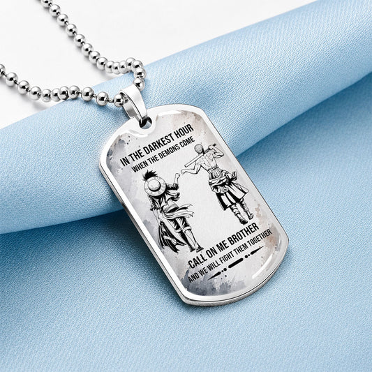 Personalized One Piece Luffy & Zoro Brother Dog Tag Necklace - Call On Me Brother - Stainless Steel Military Pendant Gift for Men - OPDL002