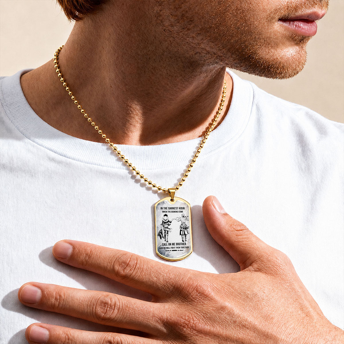 Personalized One Piece Luffy & Zoro Brother Dog Tag Necklace - Call On Me Brother - Stainless Steel Military Pendant Gift for Men - OPDL002
