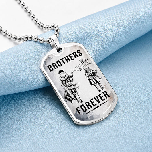 Personalized One Piece Luffy & Zoro Brother Dog Tag Necklace - Brothers Forever - Stainless Steel Military Pendant Gift for Men - OPDL004