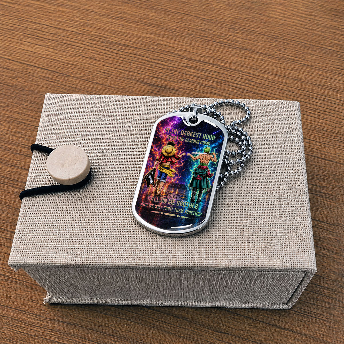 Personalized One Piece Luffy & Zoro Brother Dog Tag Necklace - Call On Me Brother - Stainless Steel Military Pendant Gift for Men - OPDL006