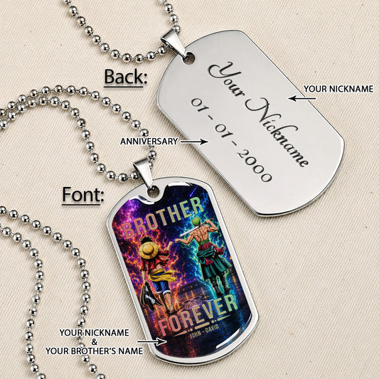 One Piece Dog Tag Necklace - OPDL007 - Monkey D. Luffy - Roronoa Zoro - Brother Forever - Military Ball Chain