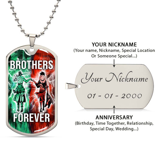 One Piece - OPDL003 - Brothers Forever - Monkey D. Luffy - Roronoa Zoro - One Piece Dog Tag - Military Ball Chain - Luxury Dog Tag