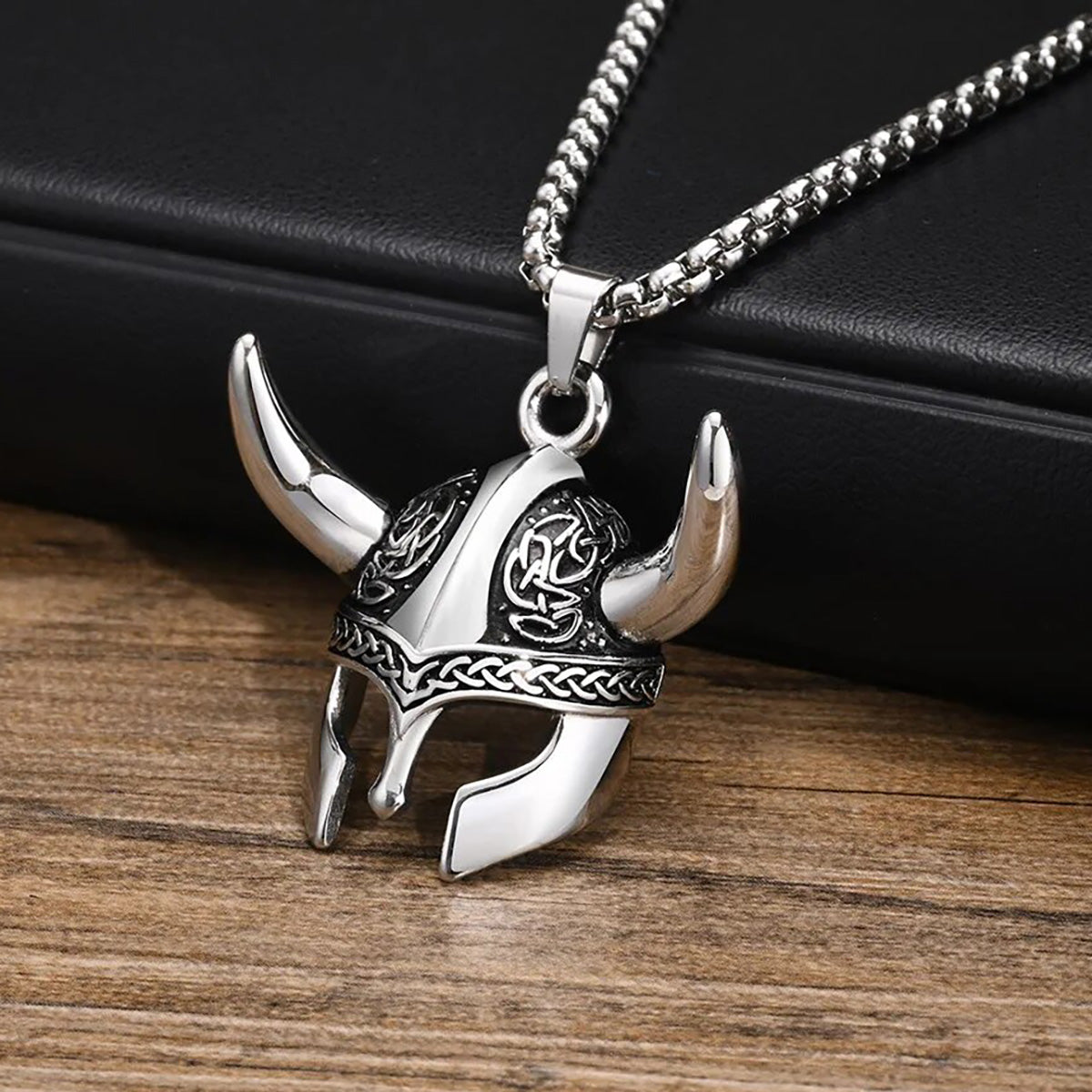 Viking - Punk Rock Viking Horns Mask Pendant Necklaces for Men, Bulk Stainless Steel Celtic Knot Collar Jewelry