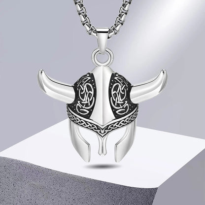 Viking - Punk Rock Viking Horns Mask Pendant Necklaces for Men, Bulk Stainless Steel Celtic Knot Collar Jewelry
