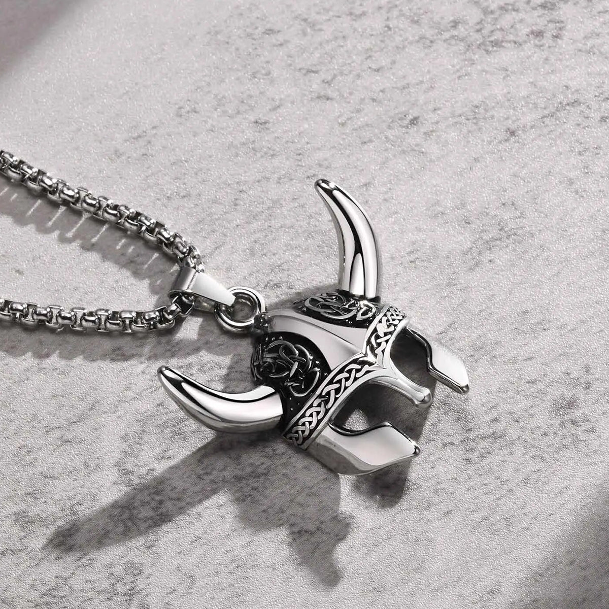 Viking - Punk Rock Viking Horns Mask Pendant Necklaces for Men, Bulk Stainless Steel Celtic Knot Collar Jewelry