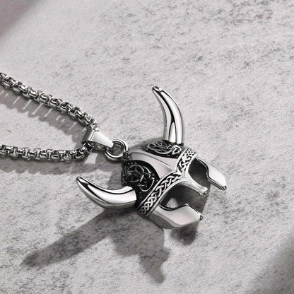 Viking - Punk Rock Viking Horns Mask Pendant Necklaces for Men, Bulk Stainless Steel Celtic Knot Collar Jewelry