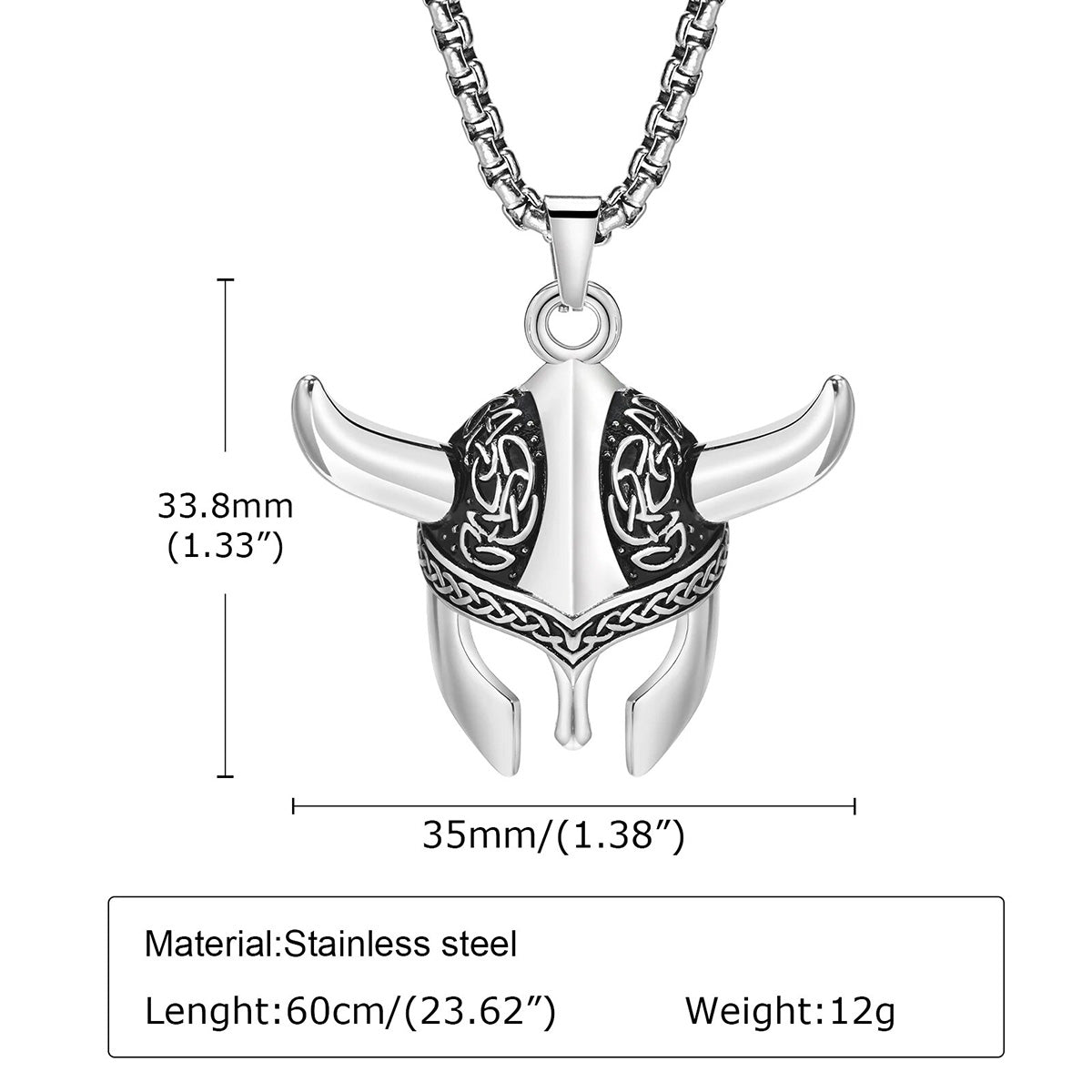 Viking - Punk Rock Viking Horns Mask Pendant Necklaces for Men, Bulk Stainless Steel Celtic Knot Collar Jewelry