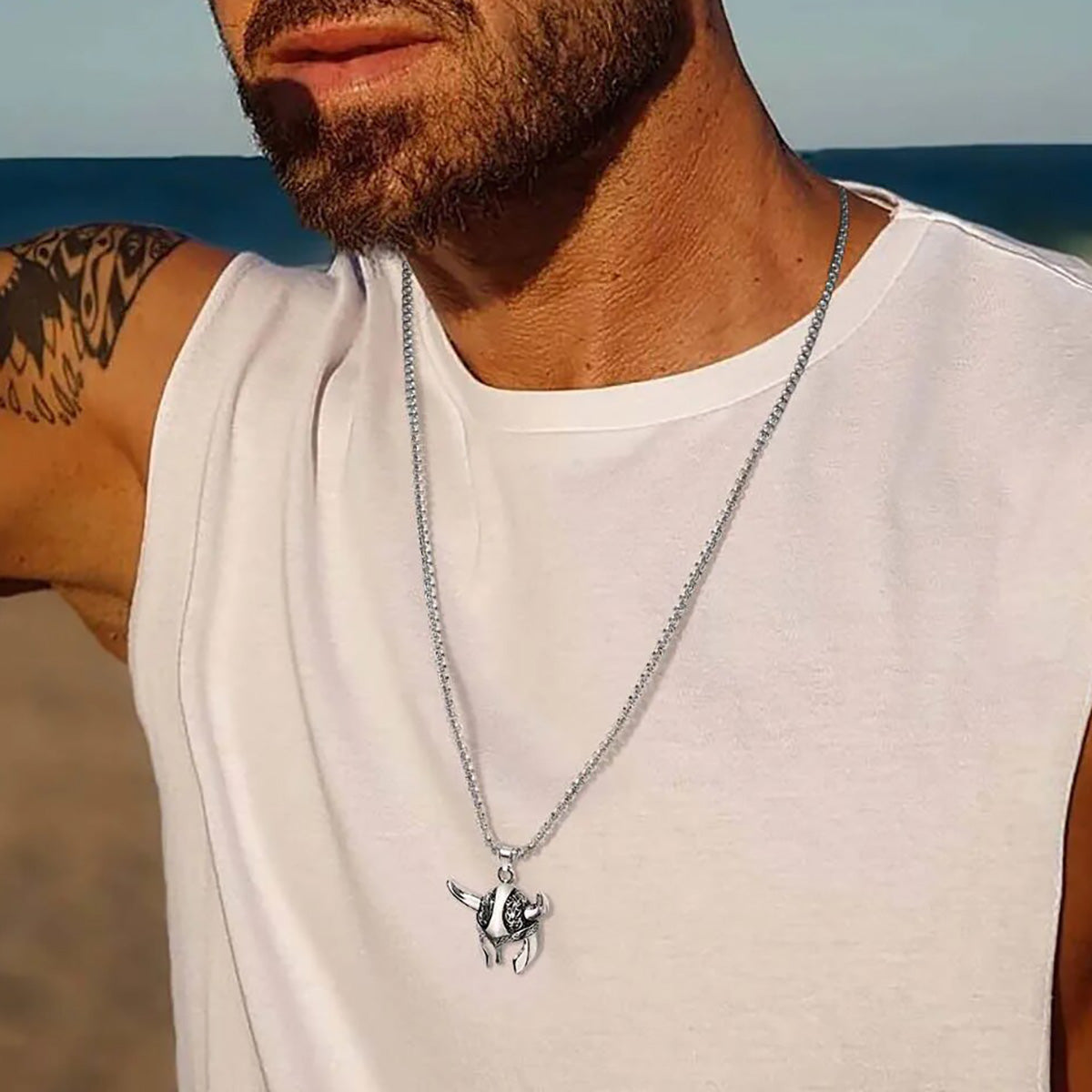 Viking - Punk Rock Viking Horns Mask Pendant Necklaces for Men, Bulk Stainless Steel Celtic Knot Collar Jewelry