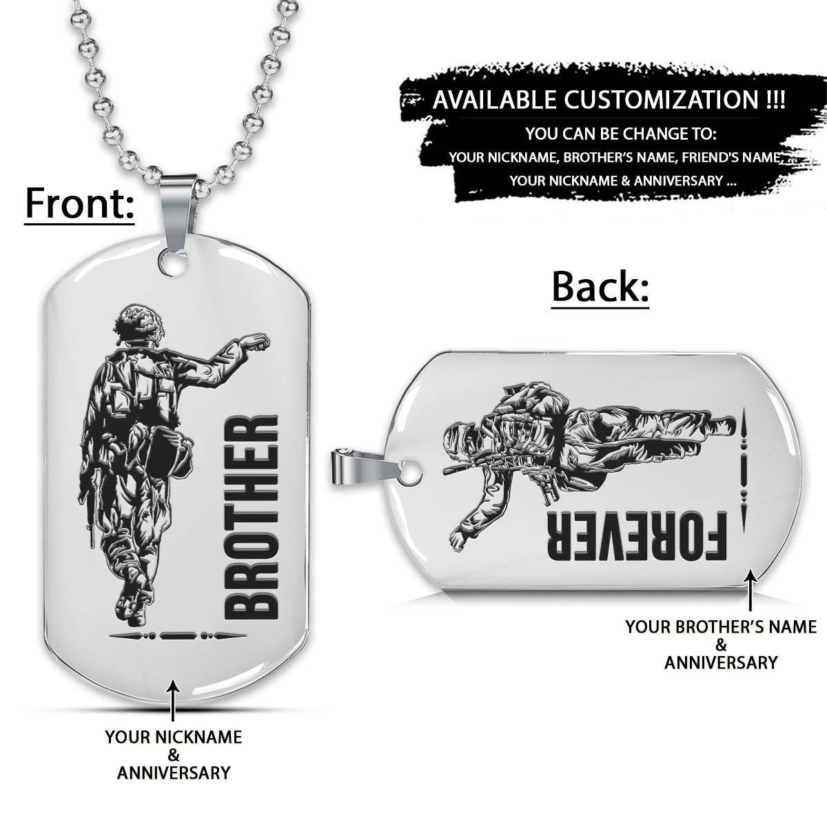 Soldier Dog Tag - Brother Forever - Army - Navy - Marines - Air Force - Soldier Necklace - Engrave Dog Tag