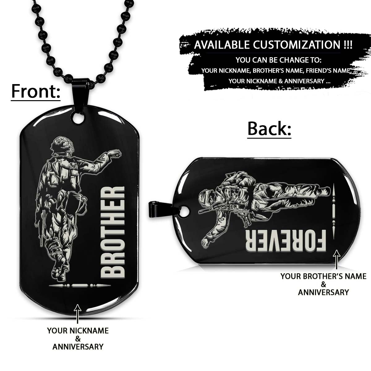 Soldier Dog Tag - Brother Forever - Army - Navy - Marines - Air Force - Soldier Necklace - Engrave Dog Tag