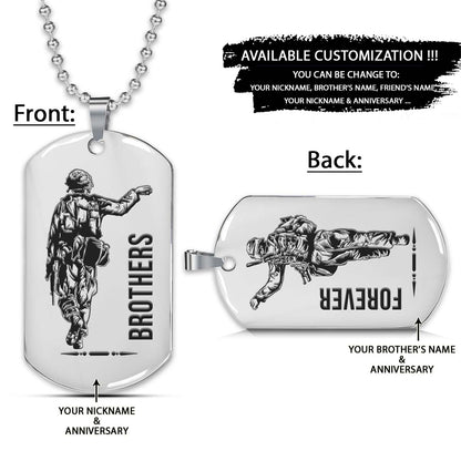 Soldier Dog Tag - Brothers Forever - Army - Navy - Marines - Air Force - Soldier Necklace - Engrave Dog Tag
