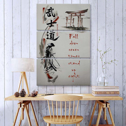 Samurai - 3 Piece Wall Art - SA075 - Fall Down Seven Times Stand Up Eight - Samurai Canvas