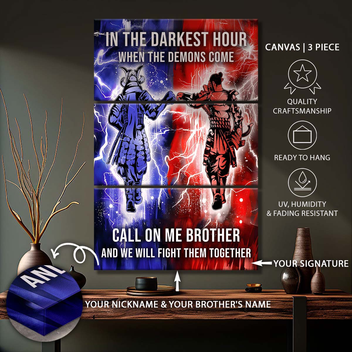 Samurai - 3 Piece Wall Art - SA099 - Call On me Brother - Bushido - Katana - Ronin - Miyamoto Musashi - Samurai Canvas