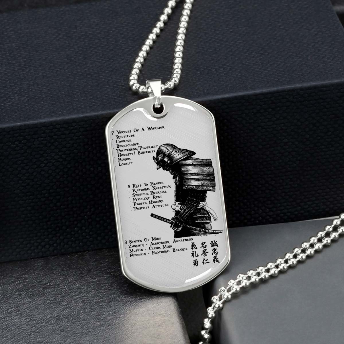 Samurai - SADL001 - 7 5 3 CODE - Bushido - Katana - Ronin - Miyamoto Musashi - Samurai Dog Tag - Military Ball Chain - Luxury Dog Tag