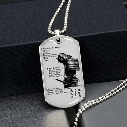 Samurai - SADL001 - 7 5 3 CODE - Bushido - Katana - Ronin - Miyamoto Musashi - Samurai Dog Tag - Military Ball Chain - Luxury Dog Tag
