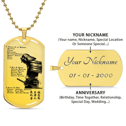 Samurai - SADL001 - 7 5 3 CODE - Bushido - Katana - Ronin - Miyamoto Musashi - Samurai Dog Tag - Military Ball Chain - Luxury Dog Tag