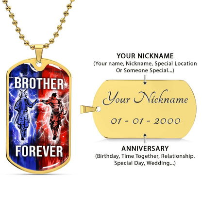 Samurai - SADL002 - Brother Forever - Bushido - Katana - Ronin - Miyamoto Musashi - Samurai Dog Tag - Military Ball Chain - Luxury Dog Tag