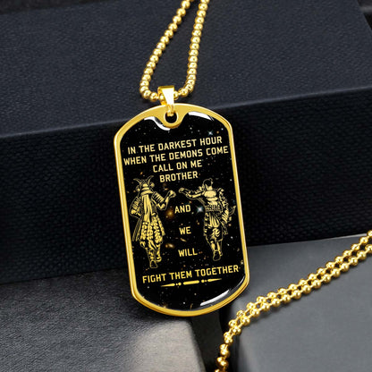 Samurai - SADL003 - Call On me Brother - Bushido - Katana - Ronin - Miyamoto Musashi - Samurai Dog Tag - Military Ball Chain - Luxury Dog Tag