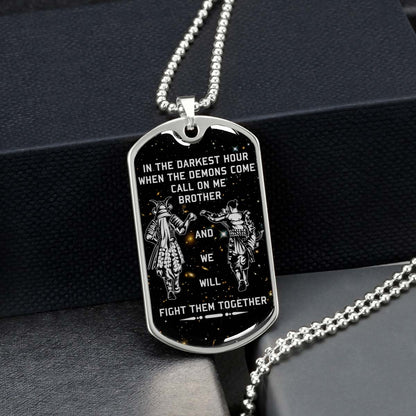 Samurai - SADL003 - Call On me Brother - Bushido - Katana - Ronin - Miyamoto Musashi - Samurai Dog Tag - Military Ball Chain - Luxury Dog Tag