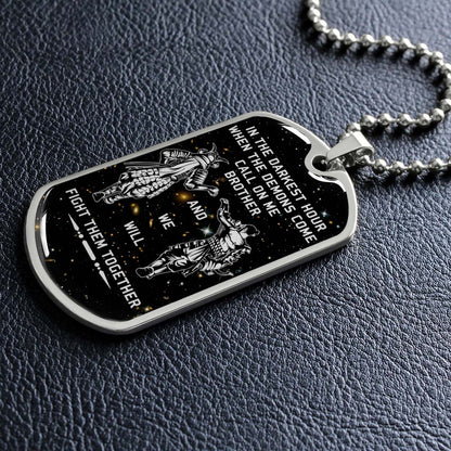 Samurai - SADL003 - Call On me Brother - Bushido - Katana - Ronin - Miyamoto Musashi - Samurai Dog Tag - Military Ball Chain - Luxury Dog Tag