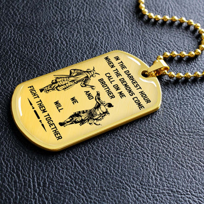 Samurai - SADL004 - Call On me Brother - Bushido - Katana - Ronin - Miyamoto Musashi - Samurai Dog Tag - Military Ball Chain - Luxury Dog Tag