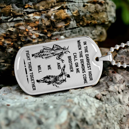 Samurai - SADL004 - Call On me Brother - Bushido - Katana - Ronin - Miyamoto Musashi - Samurai Dog Tag - Military Ball Chain - Luxury Dog Tag