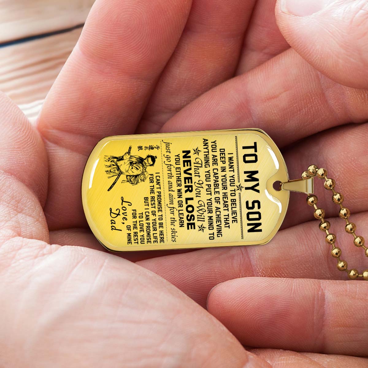 Samurai - SADL009 - Dad To Son - Never Lose - Bushido - Katana - Ronin - Miyamoto Musashi - Samurai Dog Tag - Military Ball Chain - Luxury Dog Tag