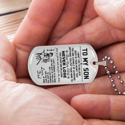 Samurai - SADL009 - Dad To Son - Never Lose - Bushido - Katana - Ronin - Miyamoto Musashi - Samurai Dog Tag - Military Ball Chain - Luxury Dog Tag