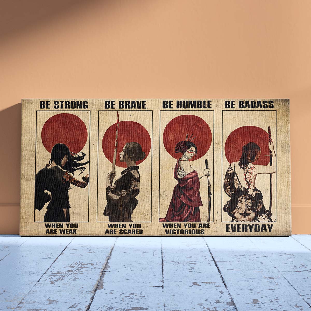 Samurai Wall Art - Samurai Poster - Samurai Canvas - Be Strong - Be Brave - Be Humble - Be Badass - SA095 - Horizontal Poster - Horizontal Canvas