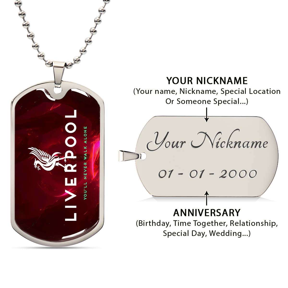 Soccer - SCD007 - You Never Walk Alone - Liverpool FC - Football Club - Soccer Dog Tag - Military Ball Chain - Luxury Dog Tag