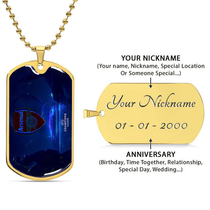 Soccer Dog Tag Necklace - SCD017 - Arsenal FC - UEFA Champions League - Military Ball Chain