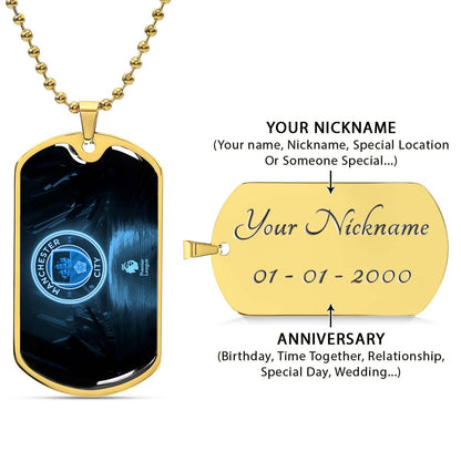 Soccer Dog Tag Necklace - SCD020 - Manchester City - Premier League - Military Ball Chain