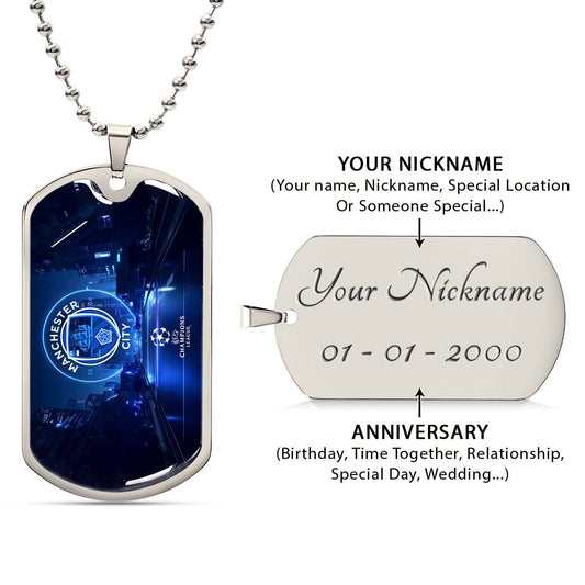 Soccer Dog Tag Necklace - SCD022 - Manchester City - UEFA Champions League - Military Ball Chain