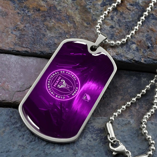 Soccer Dog Tag Necklace - SCD023 - Inter Miami CF - Military Ball Chain
