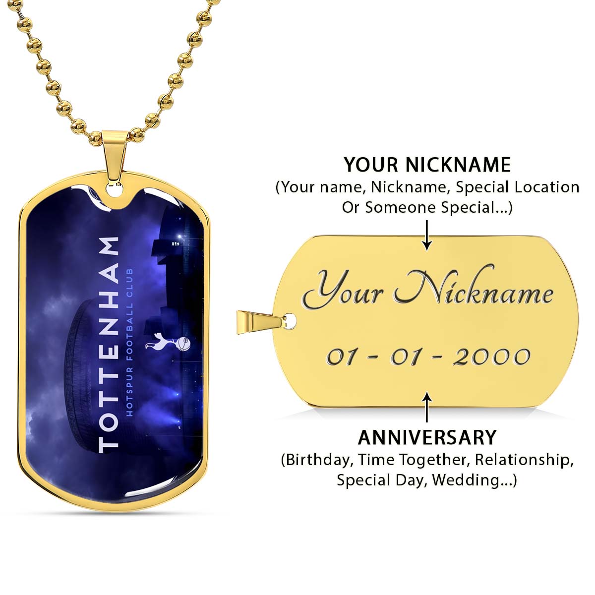 Soccer Dog Tag Necklace - SCD034 - Tottenham Hotspur F.C - Military Ball Chain