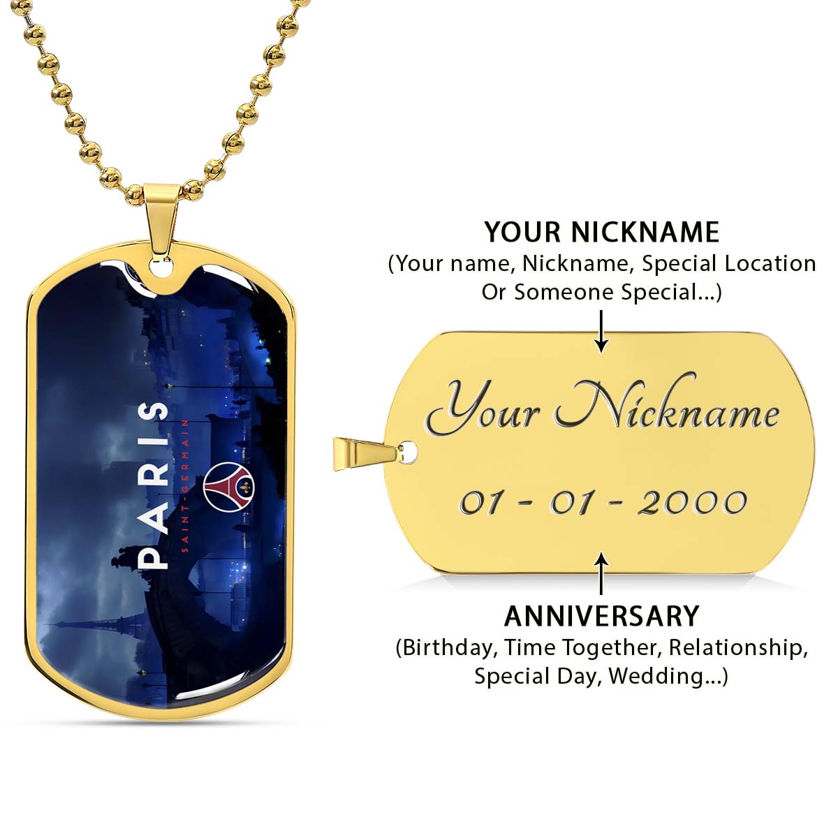 Soccer - SCD036 - Paris Saint Germain (PSG) - Soccer Dog Tag - Military Ball Chain - Luxury Dog Tag