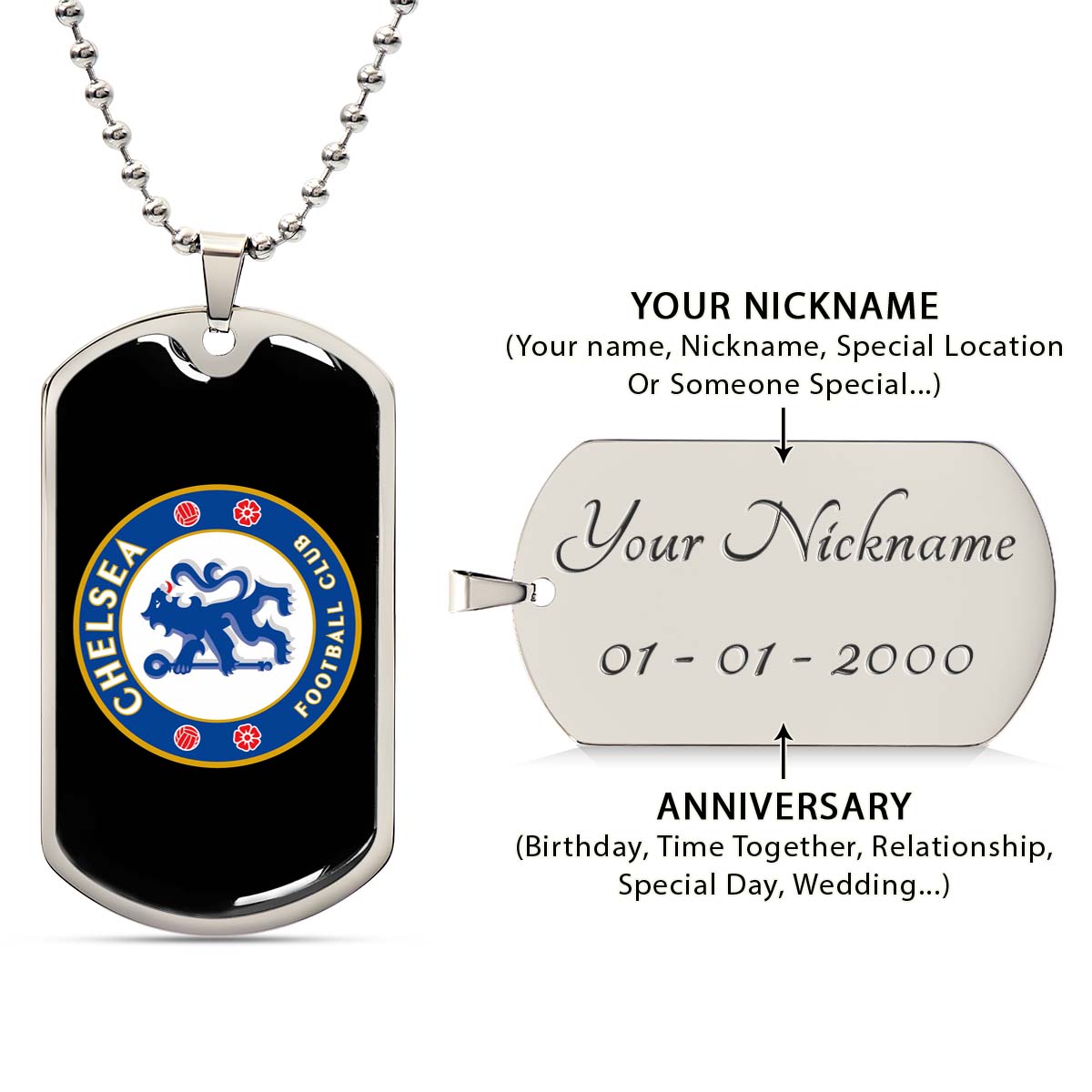 Soccer - SCD037 - Chelsea FC - Football Club - Soccer Dog Tag - Military Ball Chain - Luxury Dog Tag
