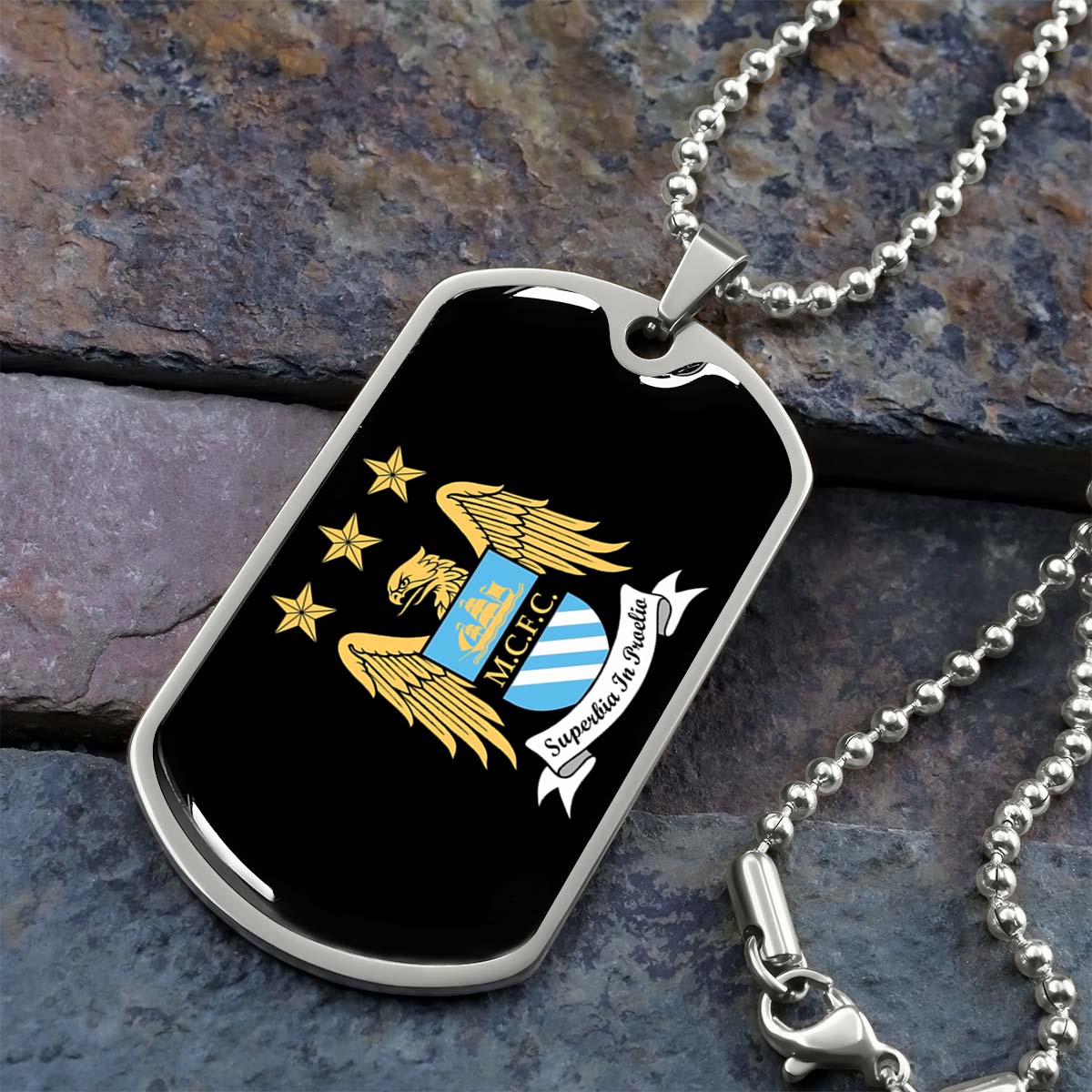Soccer - SCD038 - Manchester City - Superbia In Proelio - Soccer Dog Tag - Military Ball Chain - Luxury Dog Tag