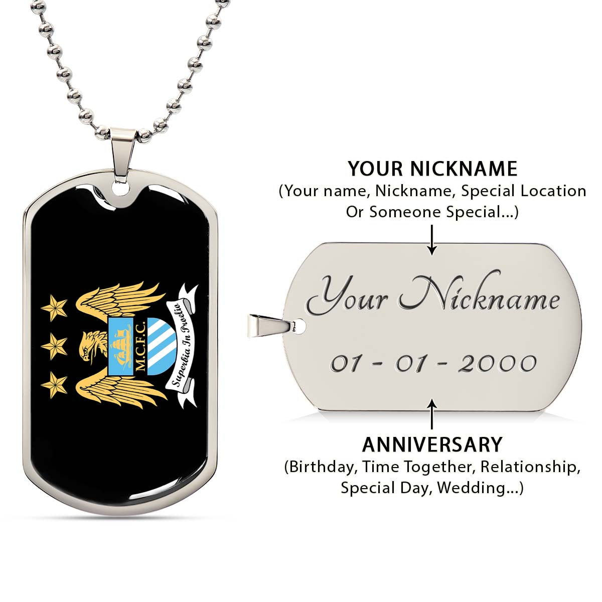 Soccer - SCD038 - Manchester City - Superbia In Proelio - Soccer Dog Tag - Military Ball Chain - Luxury Dog Tag