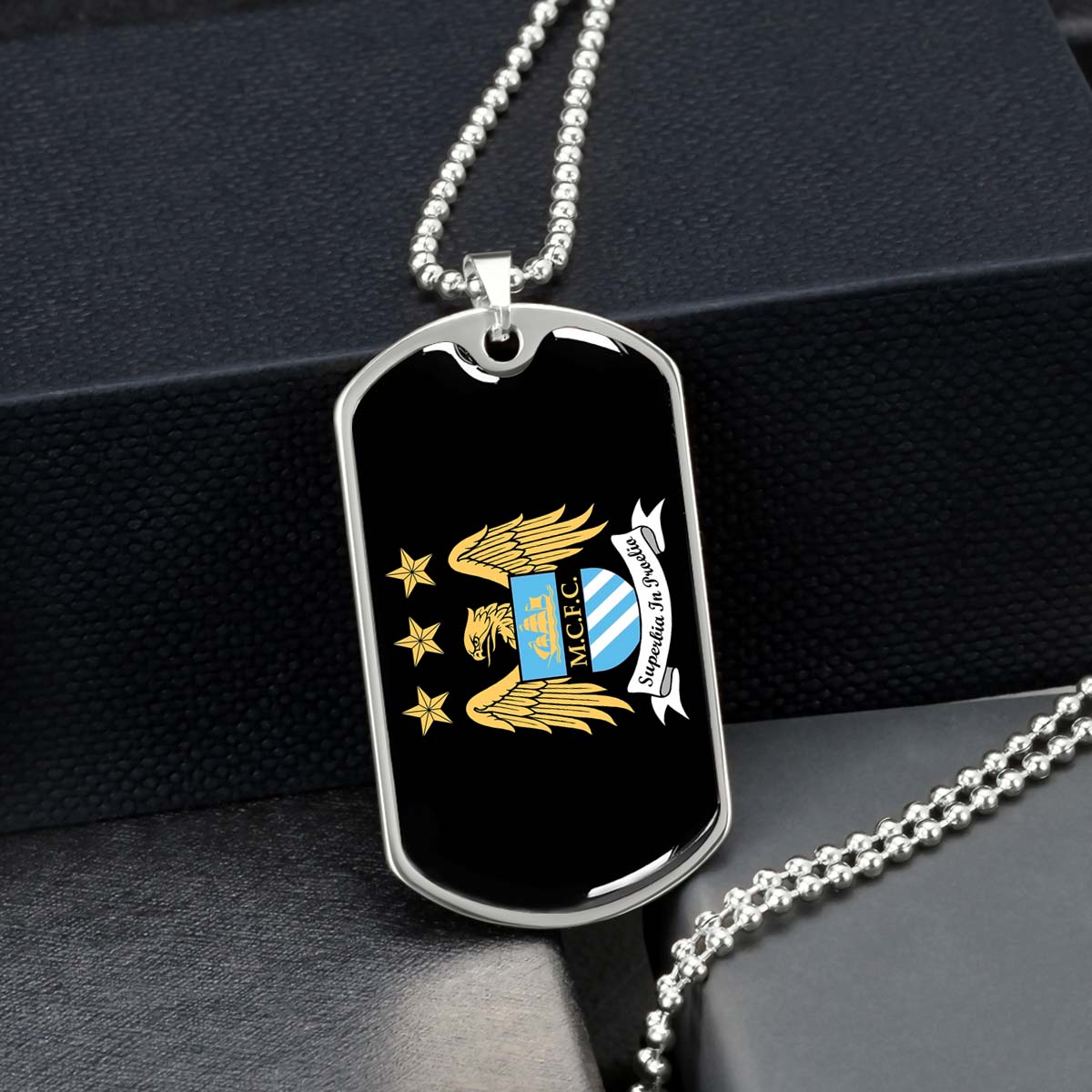 Soccer - SCD038 - Manchester City - Superbia In Proelio - Soccer Dog Tag - Military Ball Chain - Luxury Dog Tag