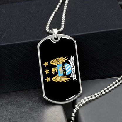 Soccer - SCD038 - Manchester City - Superbia In Proelio - Soccer Dog Tag - Military Ball Chain - Luxury Dog Tag