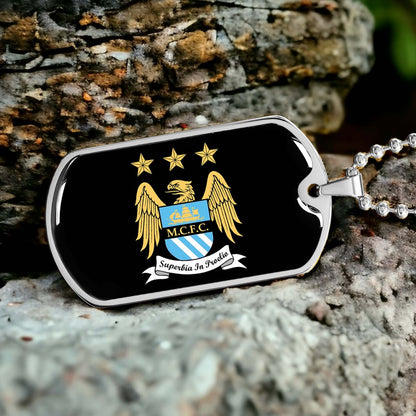 Soccer - SCD038 - Manchester City - Superbia In Proelio - Soccer Dog Tag - Military Ball Chain - Luxury Dog Tag