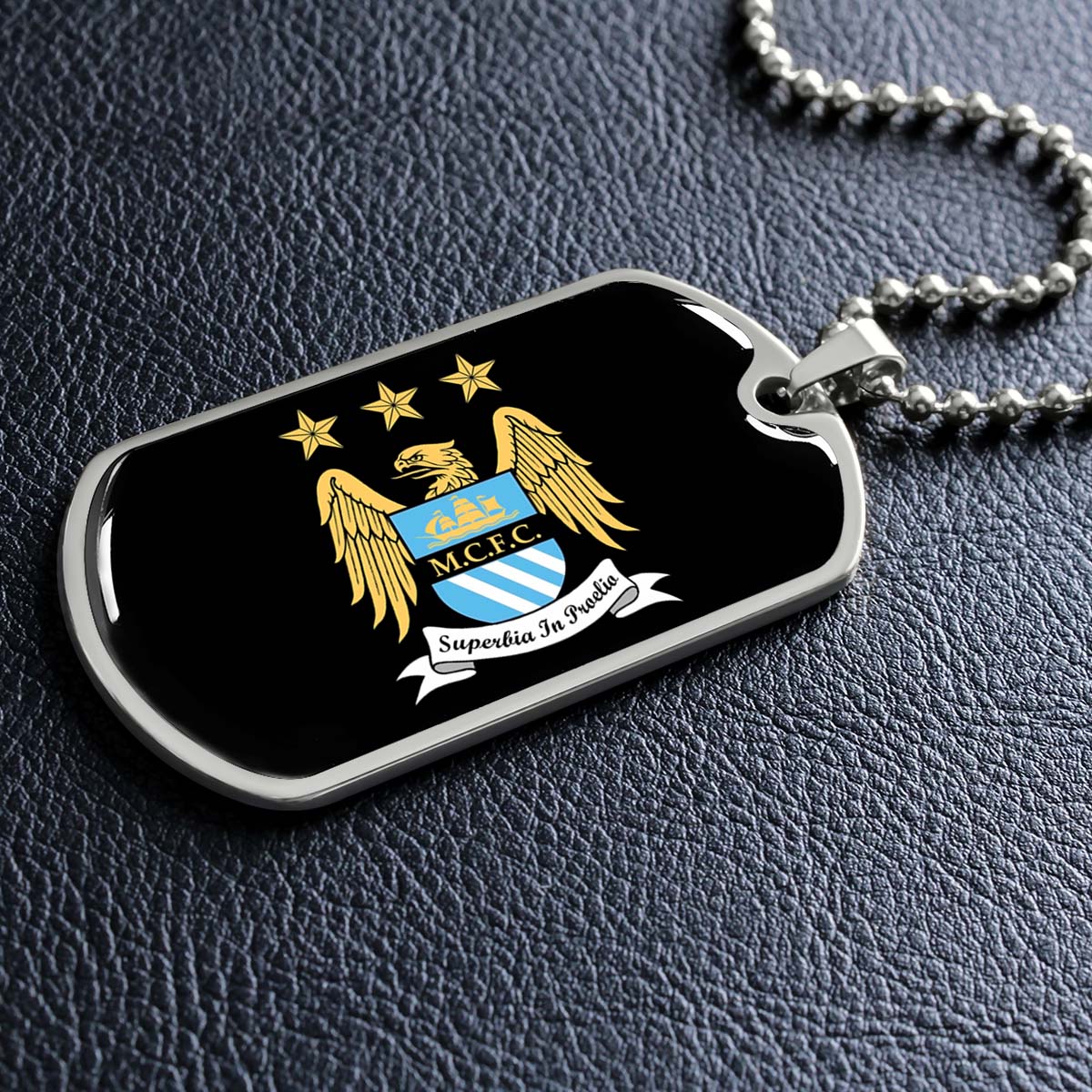 Soccer - SCD038 - Manchester City - Superbia In Proelio - Soccer Dog Tag - Military Ball Chain - Luxury Dog Tag