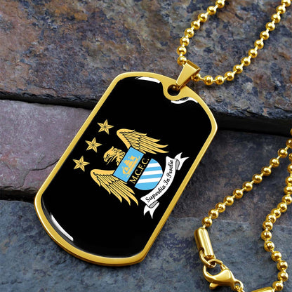 Soccer - SCD038 - Manchester City - Superbia In Proelio - Soccer Dog Tag - Military Ball Chain - Luxury Dog Tag
