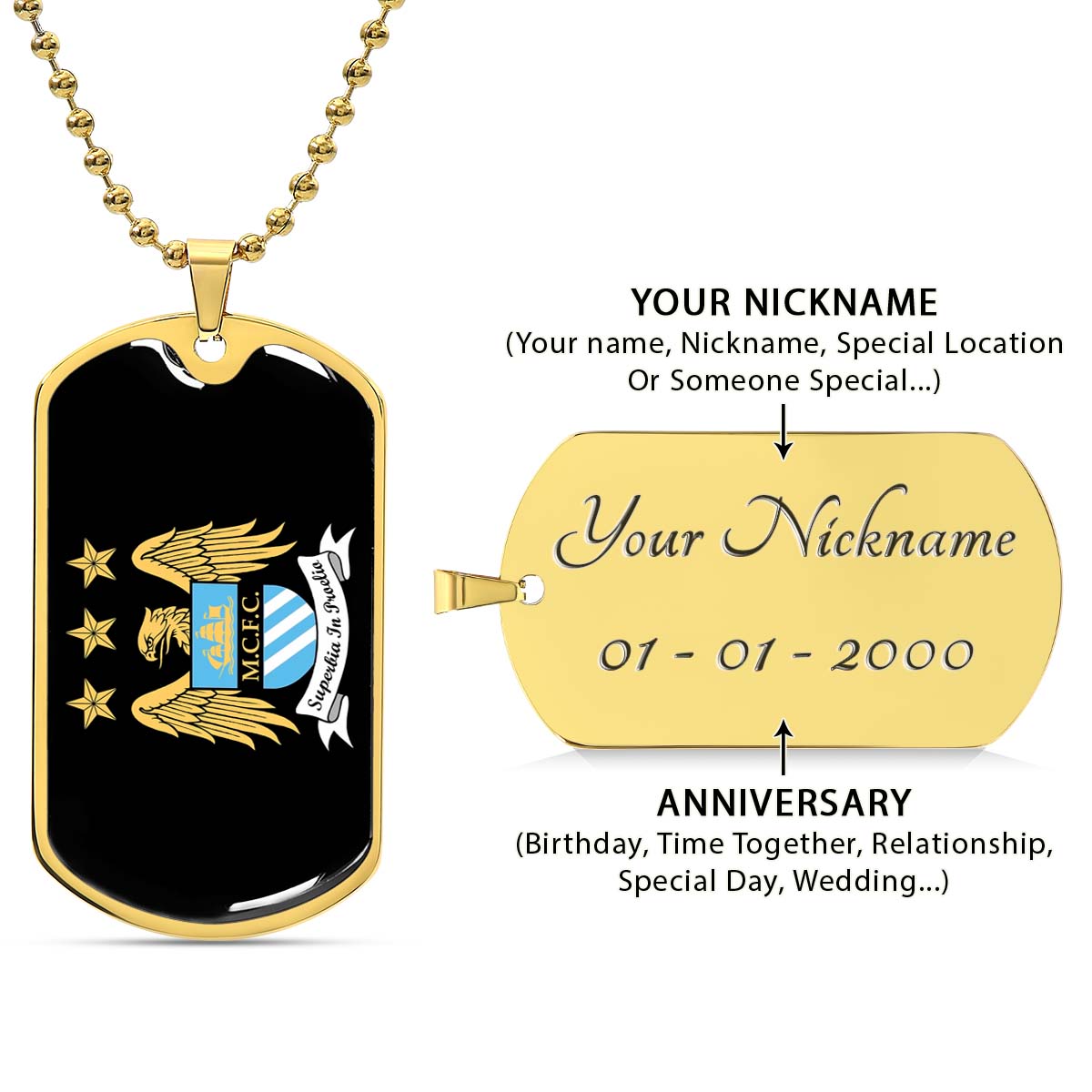 Soccer - SCD038 - Manchester City - Superbia In Proelio - Soccer Dog Tag - Military Ball Chain - Luxury Dog Tag