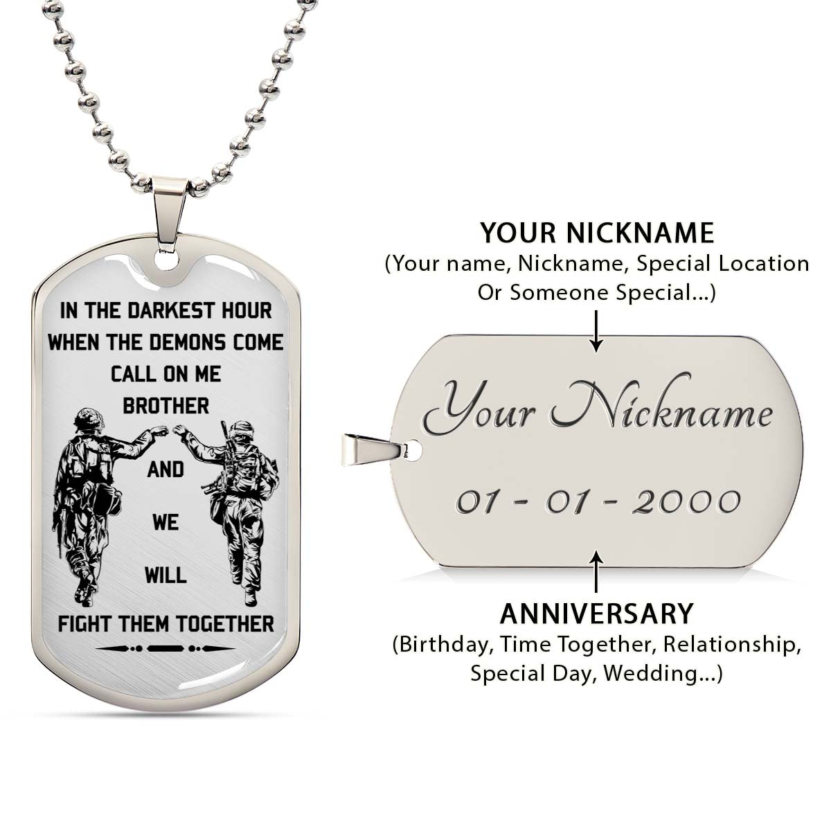 Soldier - SDDL003 - Call On Me Brother - Army - Marine - Soldier Dog Tag - Military Ball Chain - Luxury Dog Tag