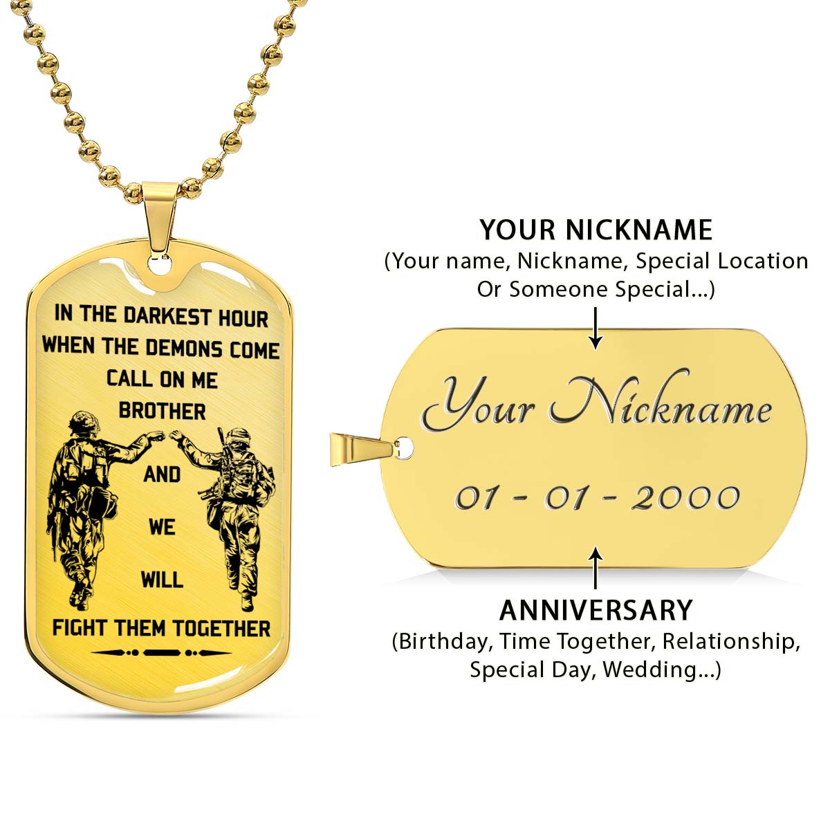 Soldier - SDDL003 - Call On Me Brother - Army - Marine - Soldier Dog Tag - Military Ball Chain - Luxury Dog Tag
